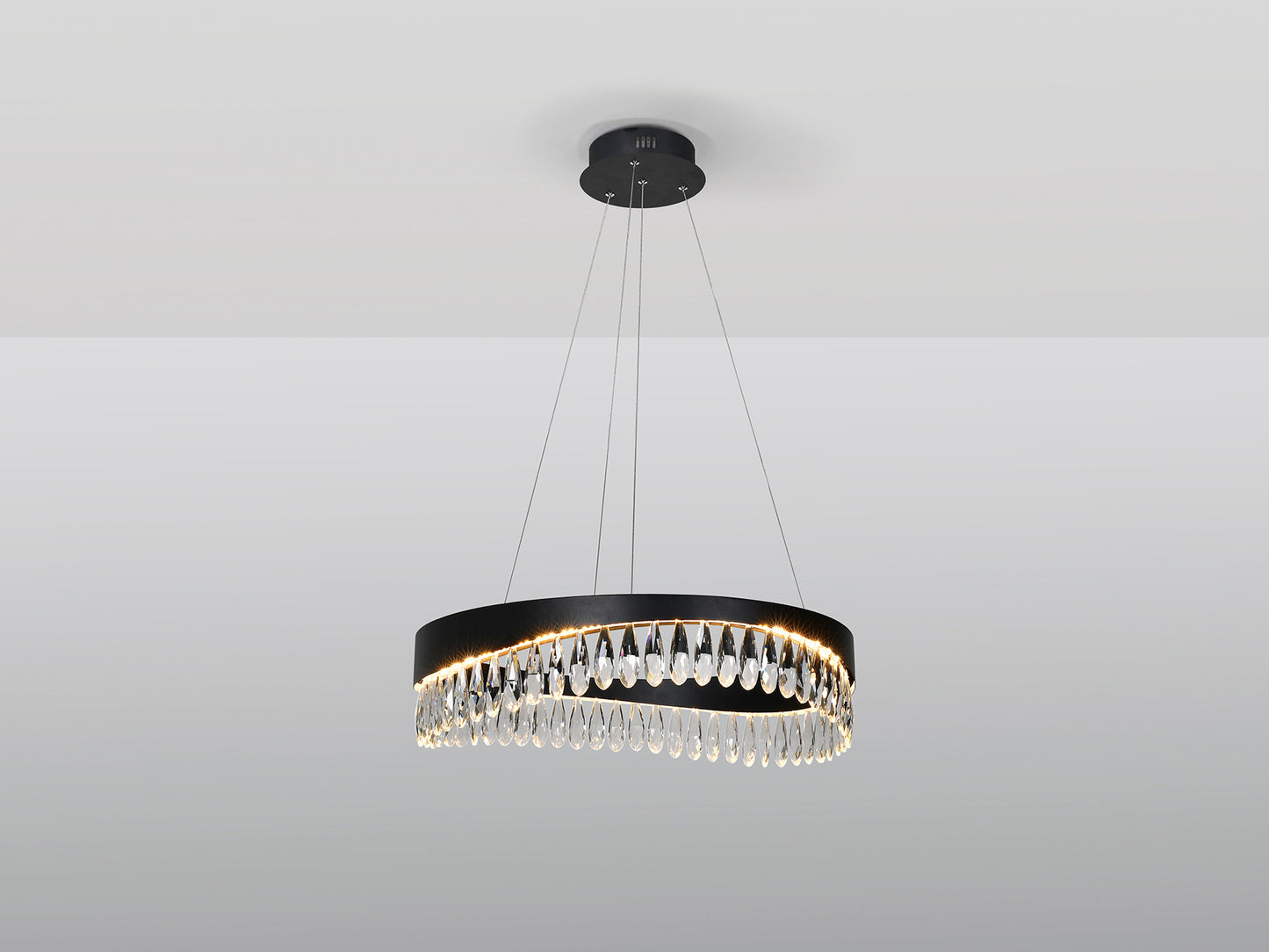 Lámpara de Techo Selene Ø60 cm Negro con Cristal LED, Moderno y Regulable de Schuller para Salón.