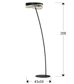 Medidas de Lámpara de pie Selene negro mate Schuller, con cristal facetado, iluminación LED y diseño moderno para salón.