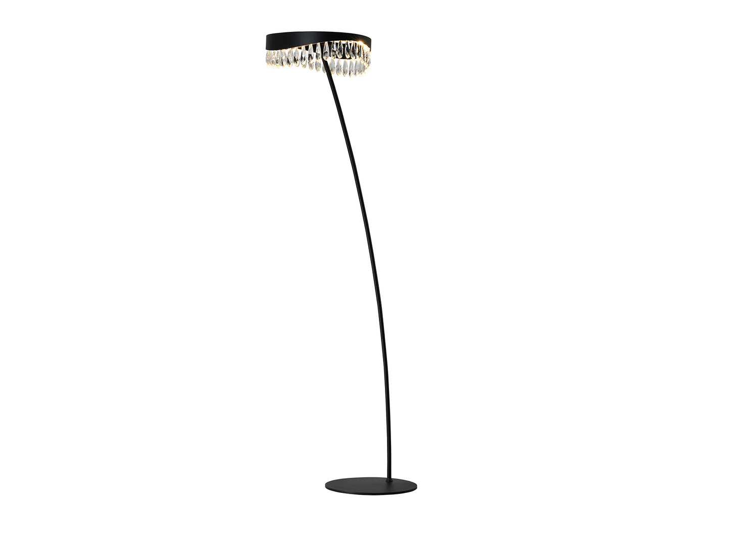 Lámpara de pie Selene negro mate Schuller con cristal facetado, iluminación LED y diseño moderno.