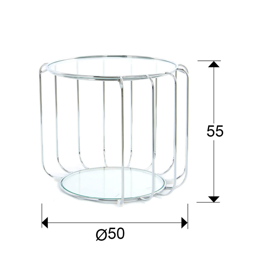 Medidas de Mesa auxiliar Hadas de acero con acabado brillo y diseño contemporáneo. Ideal para salón o dormitorio. Schuller.