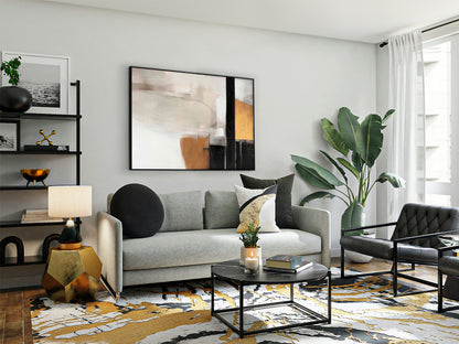 Cuadro acrílico Espacios I negro de Schuller: obra de arte abstracta contemporánea en gran formato para decoración de pared moderna y minimalista, con pintura acrílica sobre lienzo y poliestireno.