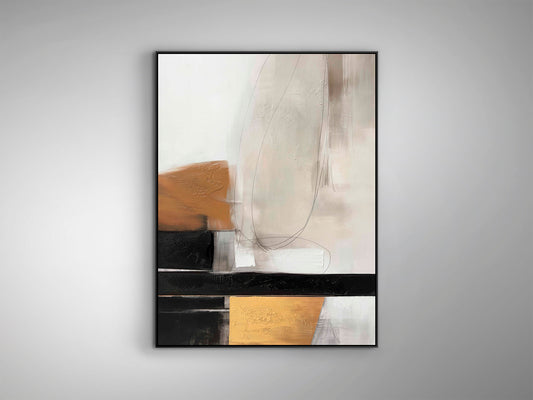 Cuadro acrílico Espacios I negro de Schuller, arte abstracto contemporáneo en gran formato para decoración de pared moderna y minimalista. Obra de arte pintada sobre lienzo con pintura acrílica y detalles en poliestireno.