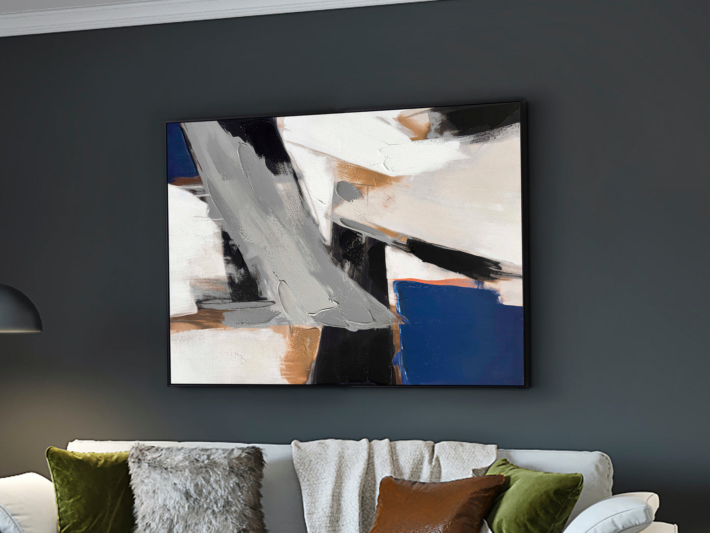 Cuadro decorativo ESPACIOS II negro de Schuller en lienzo, arte abstracto moderno para dormitorio y salón (90x120 cm) - Pintura acrílica con diseño Espacios II.