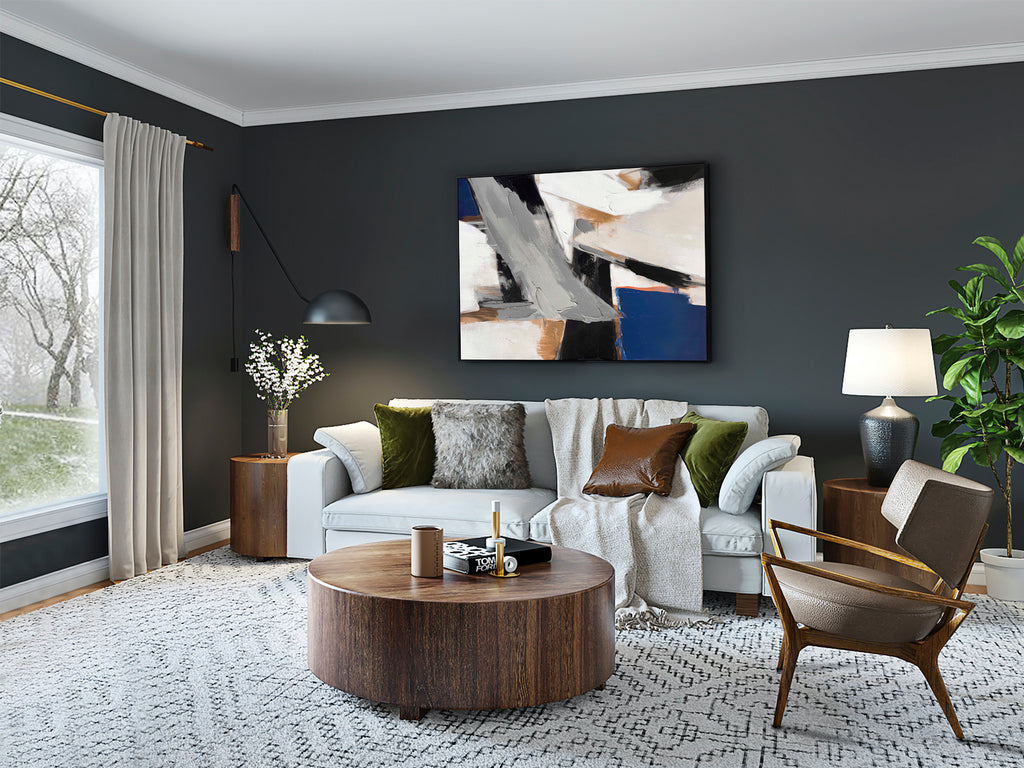 Cuadro decorativo ESPACIOS II negro de Schuller, arte abstracto moderno en lienzo, ideal para dormitorio y salón. Pintura acrílica, medidas 90x120 cm.