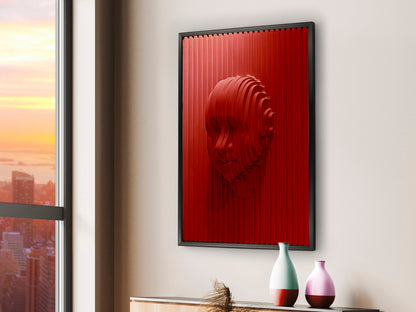 Bajorrelieve Red Face 90x120 rojo y negro de Schuller, arte de pared contemporáneo y moderno en DM y poliestireno.