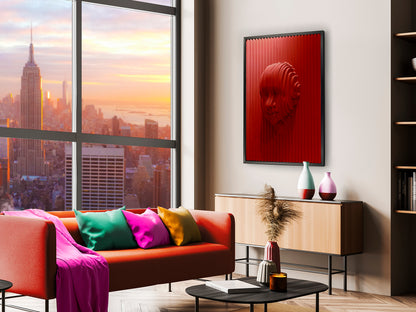 Bajorrelieve Red Face 90x120 rojo y negro de Schuller, arte de pared moderno y contemporáneo fabricado en DM y poliestireno.