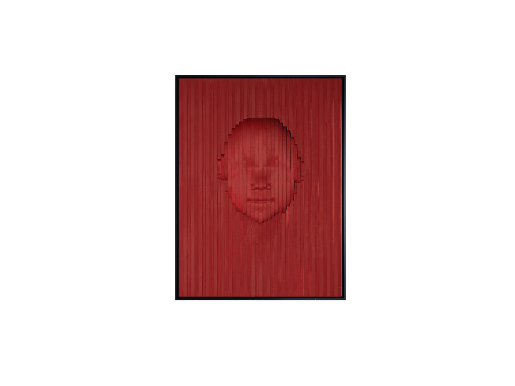 Bajorrelieve Red Face 90x120 rojo y negro de Schuller, arte de pared moderno y contemporáneo en DM y poliestireno.