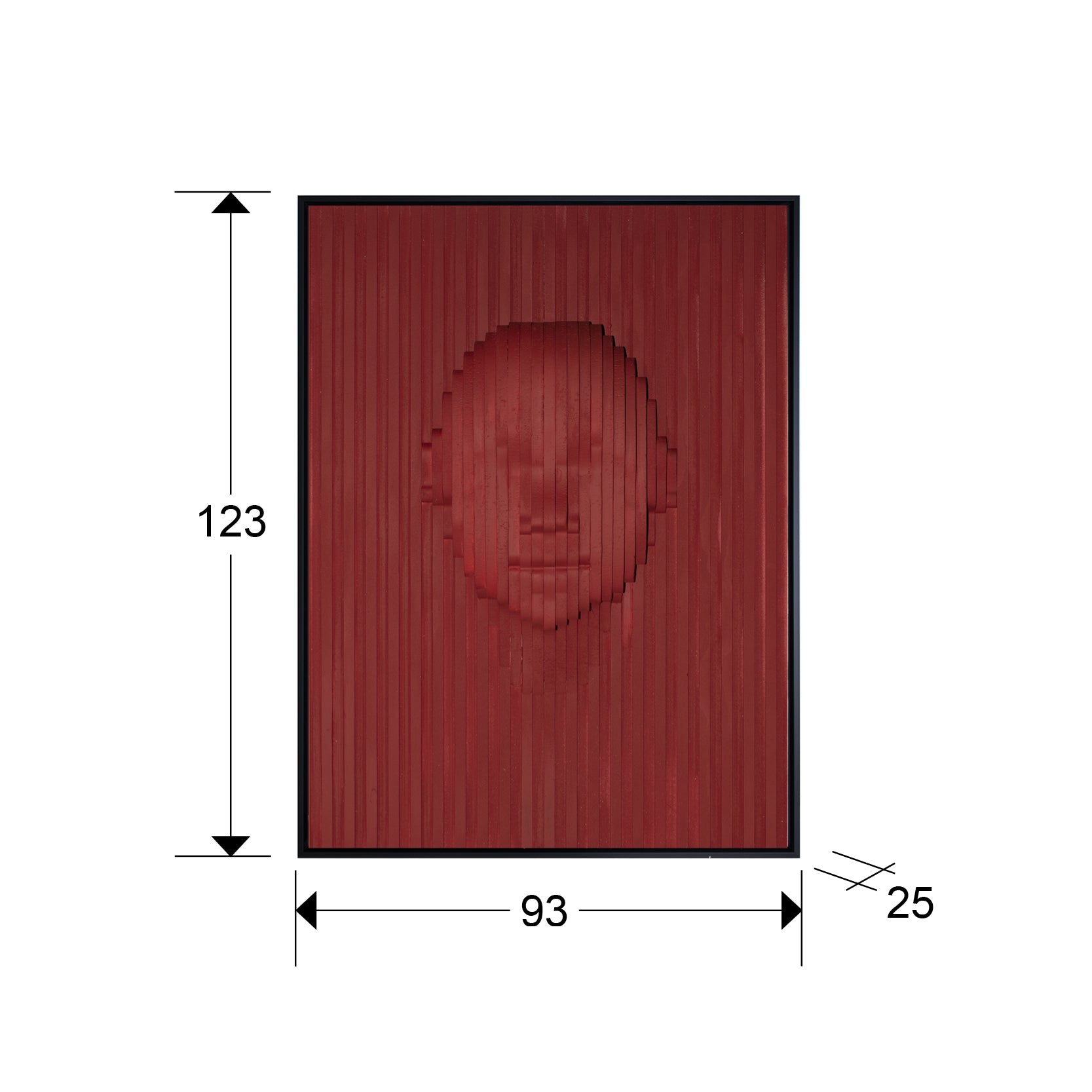 Medidas de Bajorrelieve Red Face 90x120 de Schuller: Arte de pared moderno con diseño contemporáneo en rojo y negro, fabricado en DM y poliestireno.