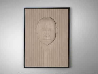 Bajorrelieve Beige Face para decoración de pared. Arte contemporáneo en DM y poliestireno, ideal para salón. Diseño minimalista en tonos beige y negro de Schuller.
