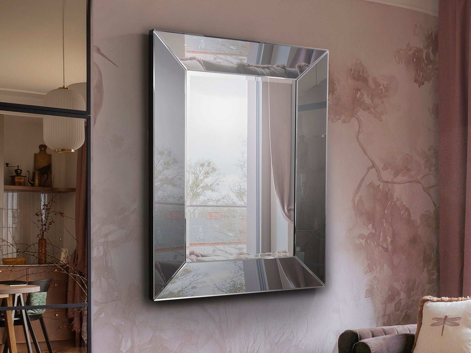 Espejo decorativo Roma 110x81 con marco Smoke de Schuller (302548) para dormitorio, recibidor o salón. Diseño moderno y elegante con cristal.