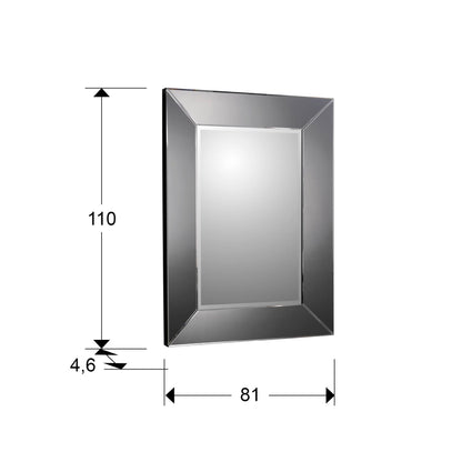Medidas de Espejo Decorativo Roma 110x81 con Marco Smoke de Schuller en dormitorio, ideal para recibidor o salón. Diseño moderno con cristal y acabado smoke.