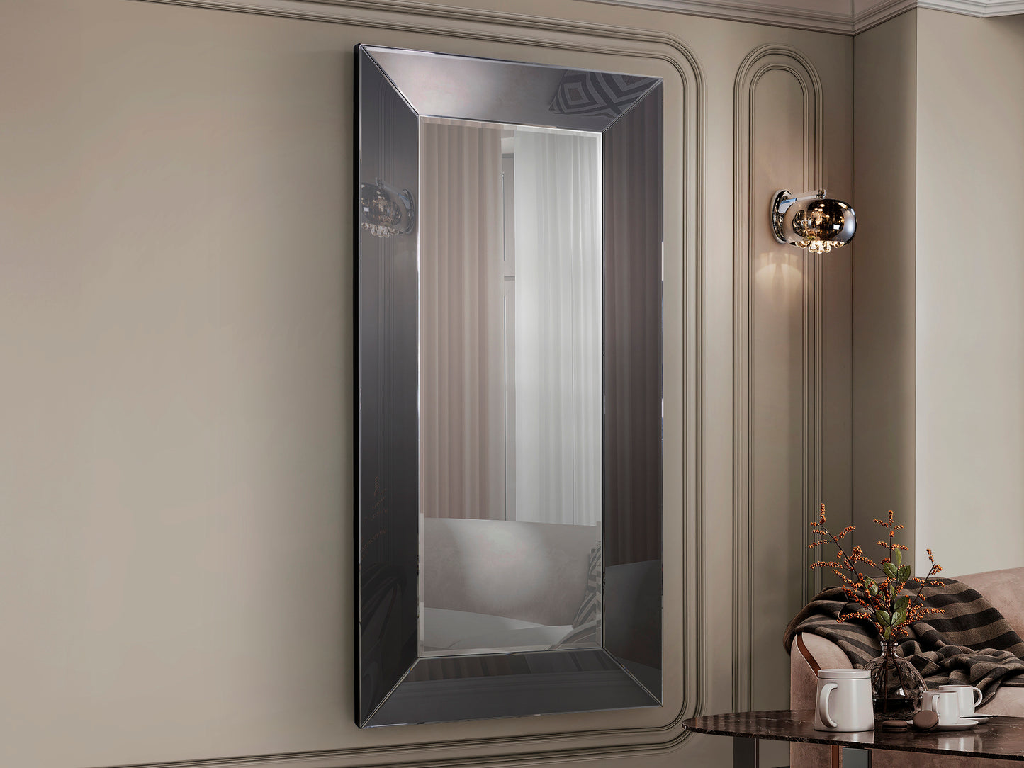 Espejo ROMA 185x90 Smoke de Schuller, diseño contemporáneo con cristal y marco de DM, ideal para recibidor o salón. Acabado smoke, espejo decorativo elegante.