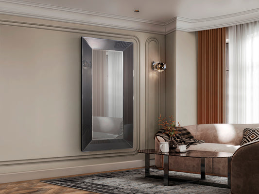 Espejo ROMA 185x90 Smoke decorativo de Schuller en recibidor o salón. Cristal y DM, estilo contemporáneo. Colección Roma.