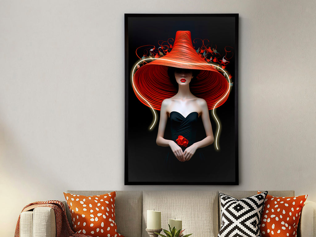 Cuadro LED Tocado Impreso Negro 80x120 de Schuller | Arte de pared moderno para salón y dormitorio con luz LED, colección Tocado