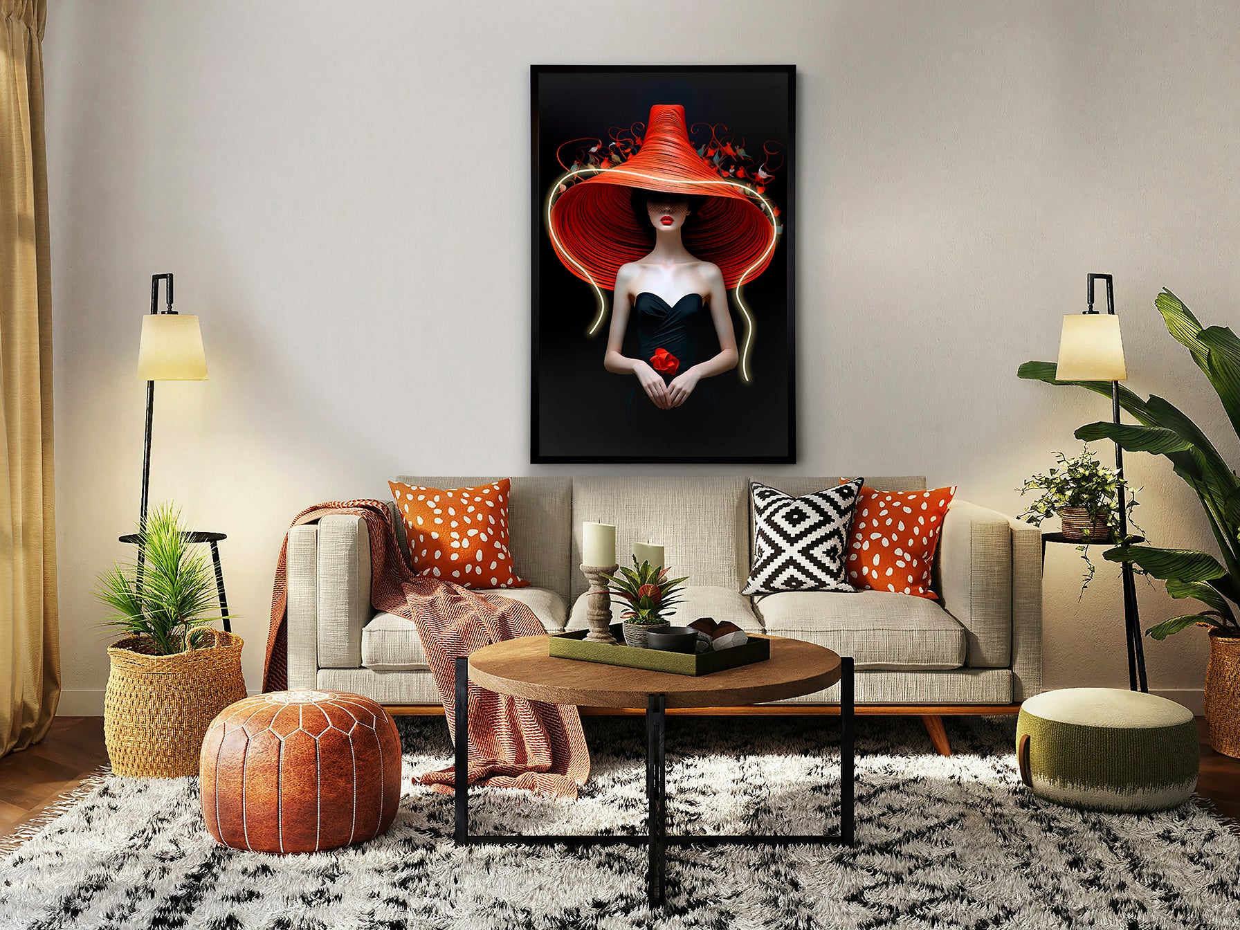 Cuadro LED Tocado Impreso Negro 80x120 de Schuller (304122) - Arte de pared moderno con luz LED, perfecto para salón o dormitorio.