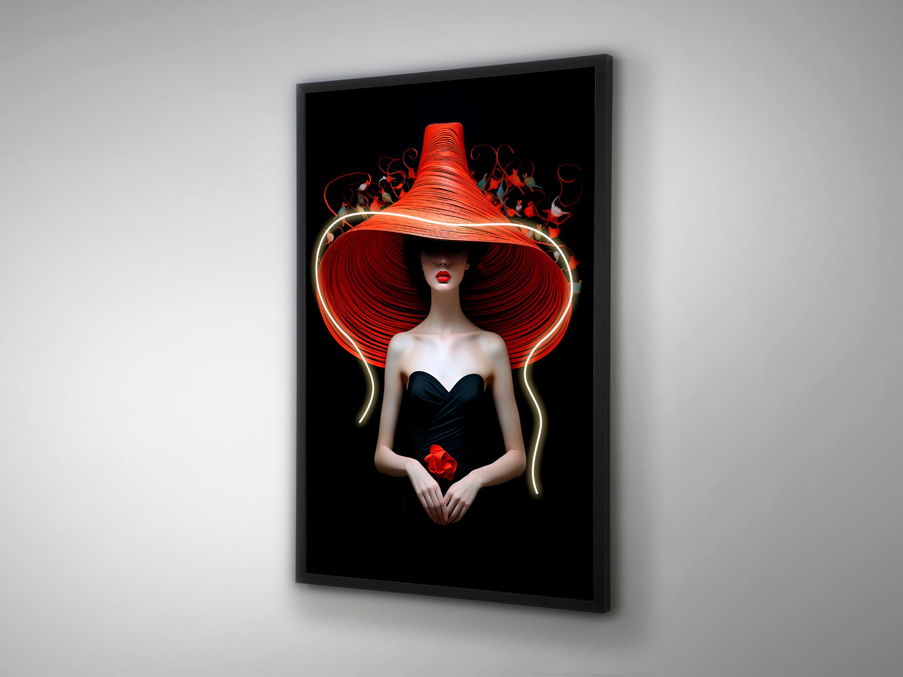 Cuadro LED Tocado Negro 80x120 cm - Arte de pared moderno con luz LED, ideal para salón y dormitorio. Colección Tocado de Schuller.