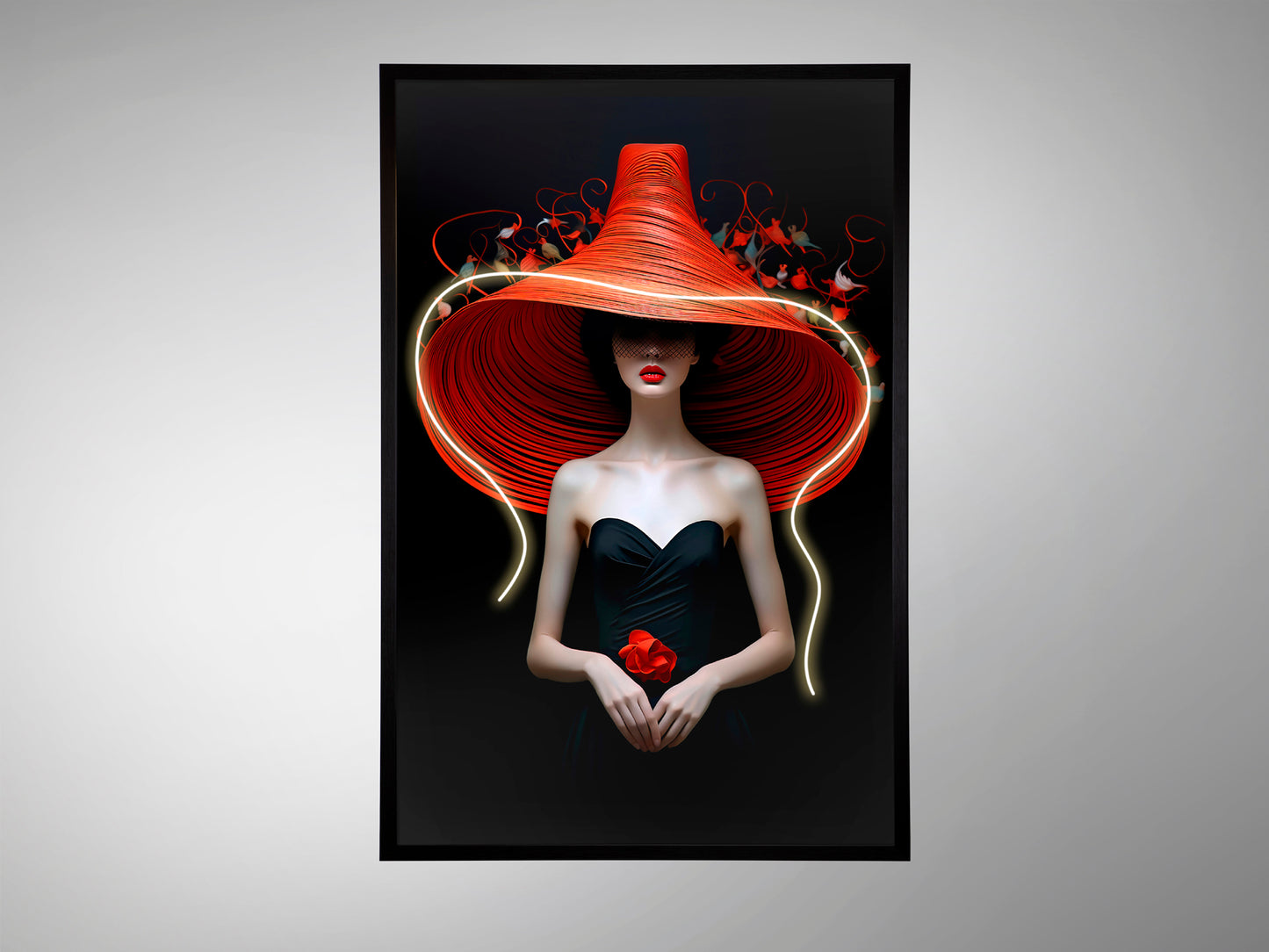 Cuadro LED Tocado Impreso Negro 80x120 de Schuller (304122) - Arte de pared moderno para dormitorio y salón, con iluminación LED y diseño en negro.