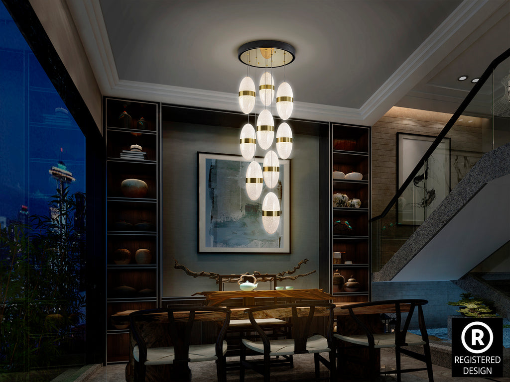 Lámpara de techo Garden 9 luces negro bronce Schuller 305723, moderna y regulable en altura, con detalles en bronce y estructura de metal, ideal para iluminación LED.