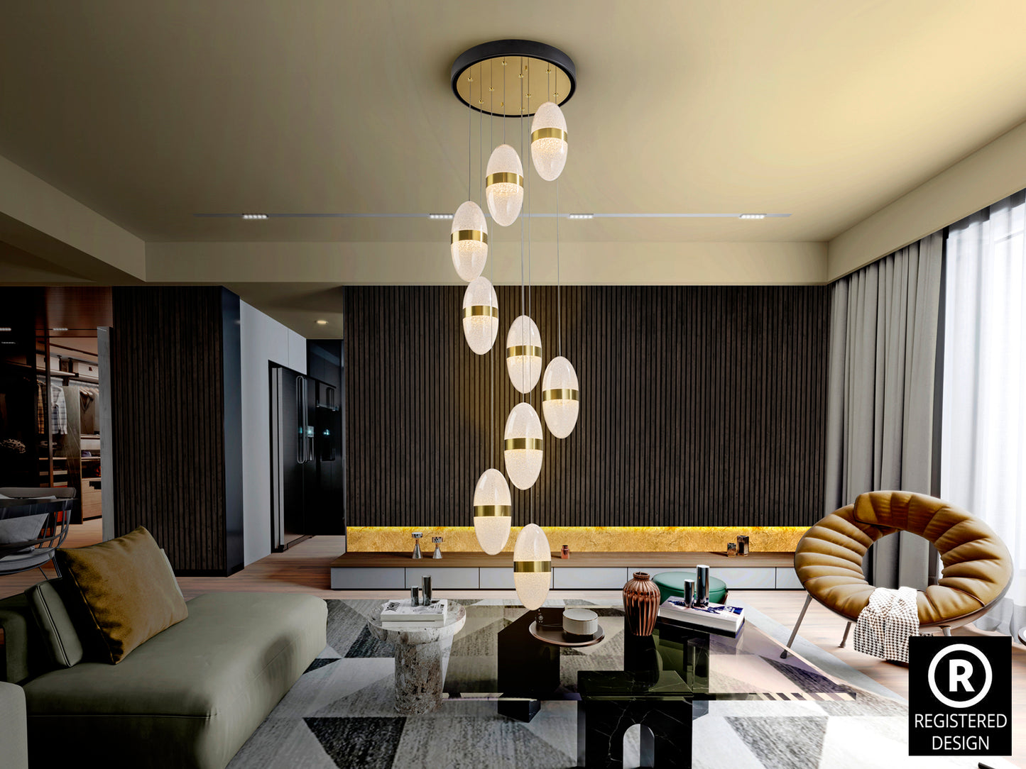 Lámpara de techo Garden 9 luces negro bronce de Schuller (305723) con altura regulable, LED y diseño moderno en metal y policarbonato, ideal para iluminación decorativa.