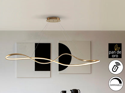 Lámpara de techo Lia grande pan de oro Schuller 306094, moderna y regulable con LED, ideal para comedor o salón.