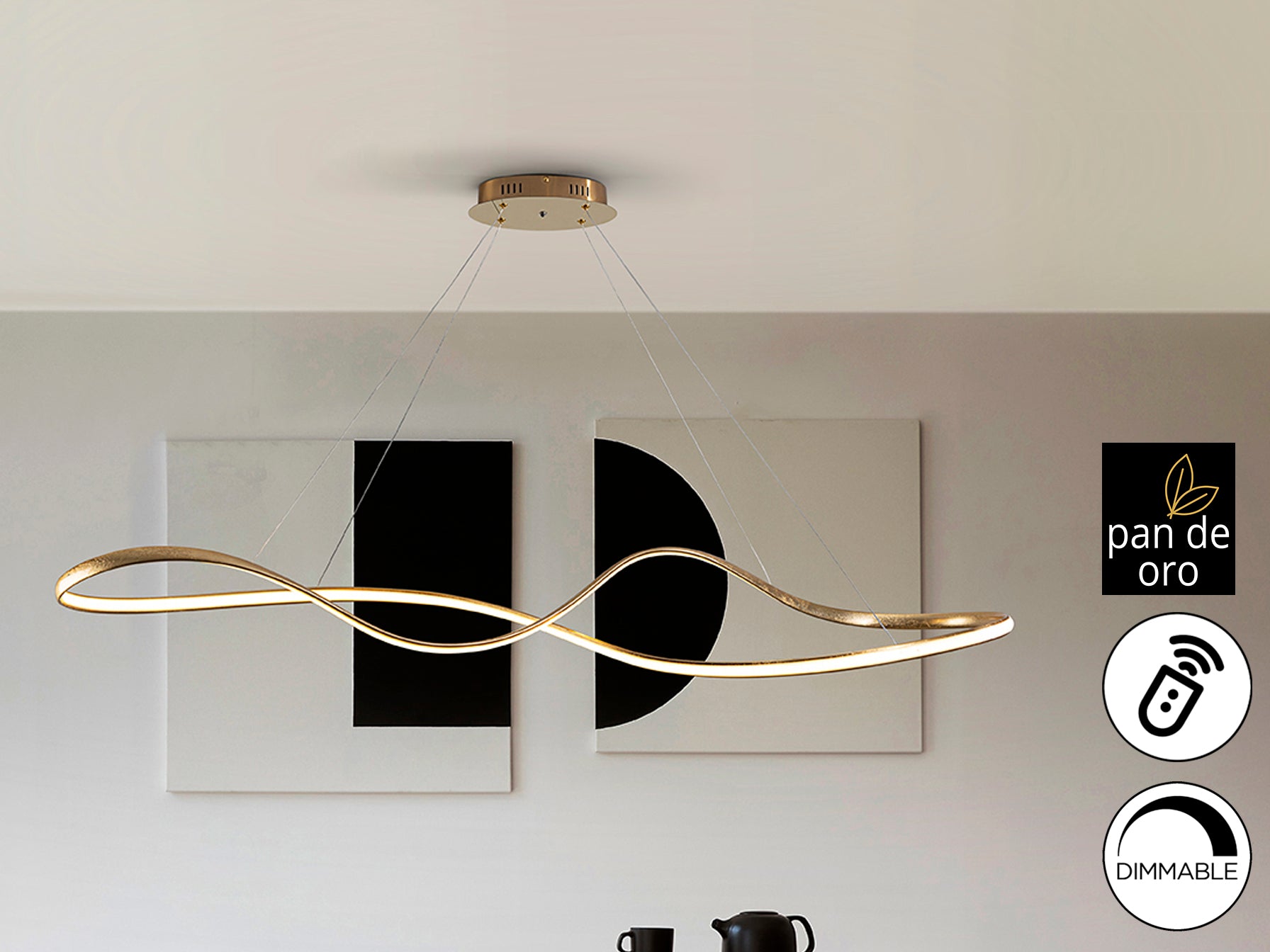 Lámpara de techo Lia Grande Pan de Oro Schuller 306094, moderna y regulable con LED, ideal para comedor y salón, de la colección Lia.