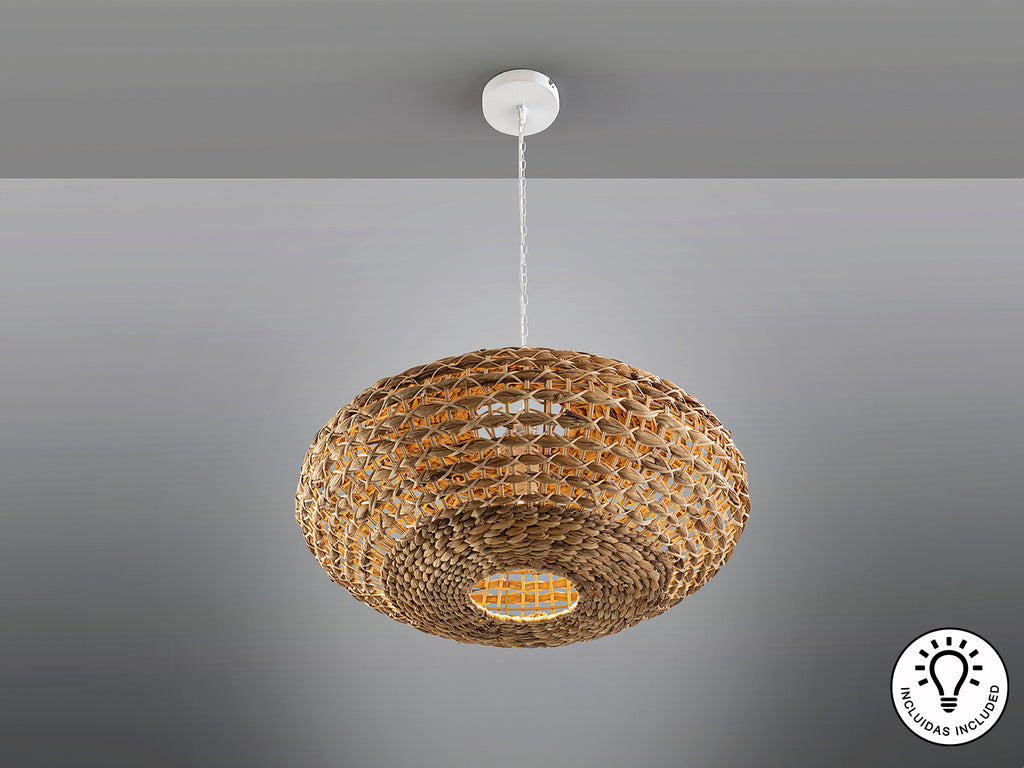 Lámpara colgante Nana blanco y natural de ratán para comedor o salón, estilo nórdico y boho chic. Ideal para dormitorio. Schuller 306278.