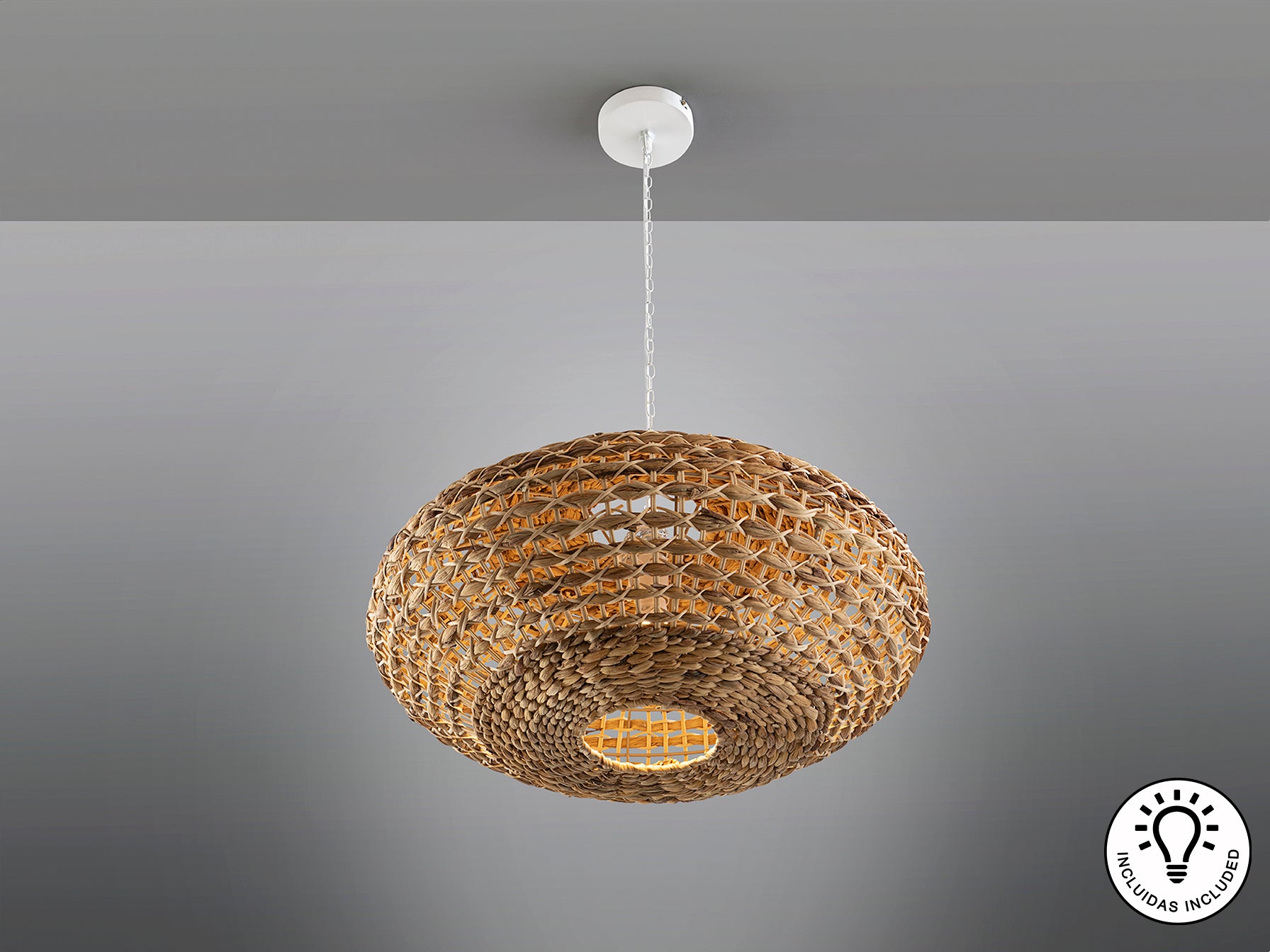 Lámpara colgante Nana blanco y natural de ratán para comedor o salón, estilo nórdico y boho chic. Ideal para dormitorio. Schuller 306278.