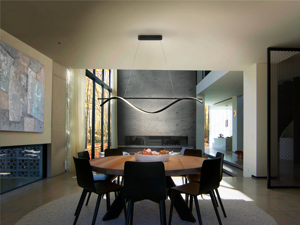 Lámpara colgante Boa negra de metal mate para comedor o salón, con iluminación LED regulable, diseño moderno de Schuller, colección Boa.