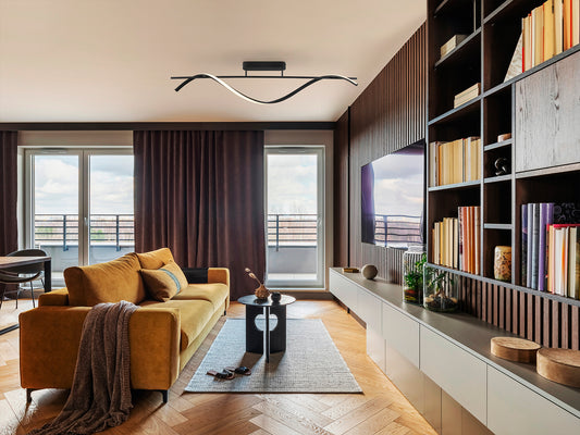 Plafón de techo Boa negro de Schuller, moderno y minimalista con luz LED ideal para comedor o salón. Acabado negro mate.