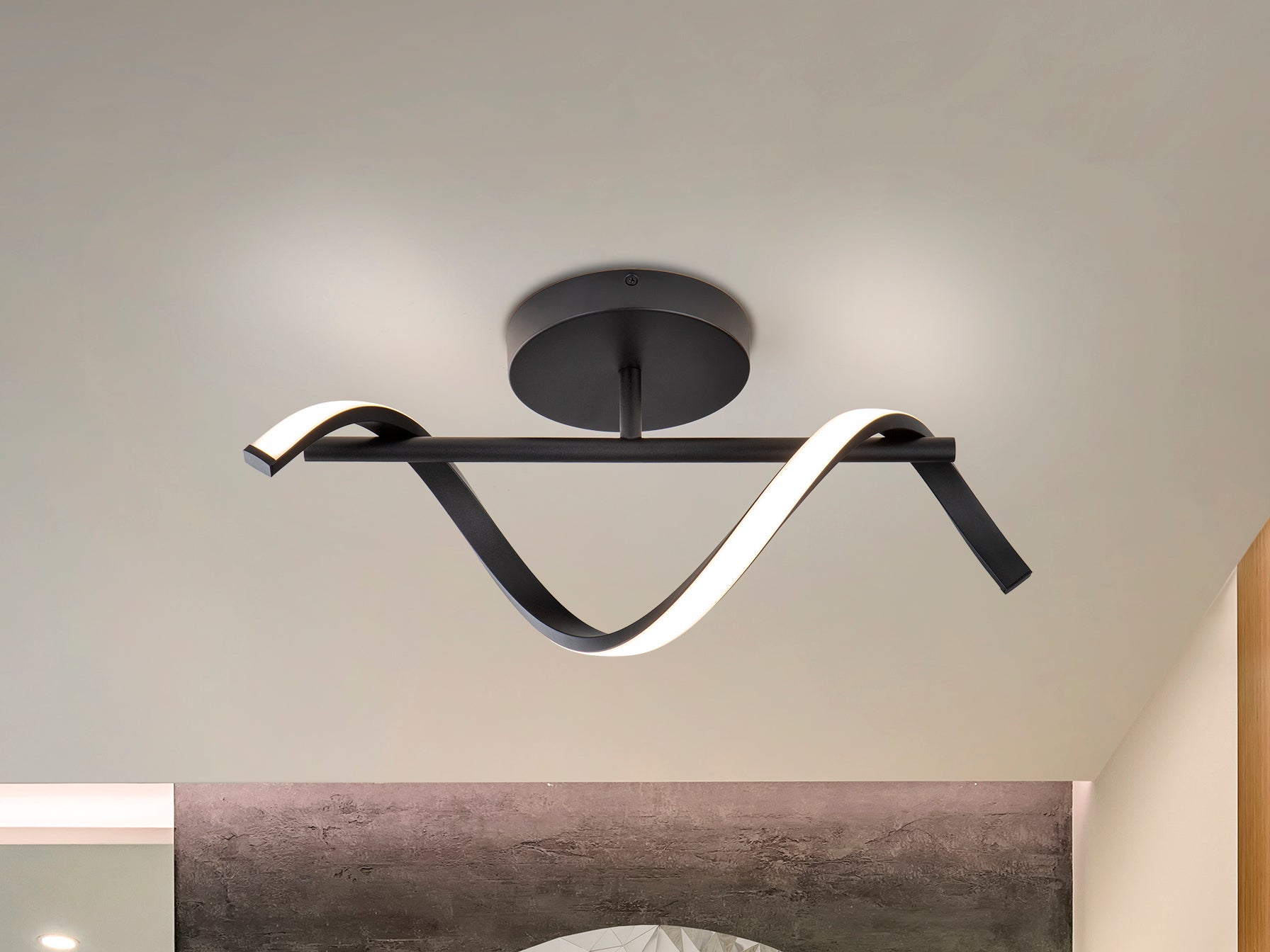 Aplique Boa Negro de aluminio para techo con luz LED, diseño minimalista y moderno de Schuller (307897).