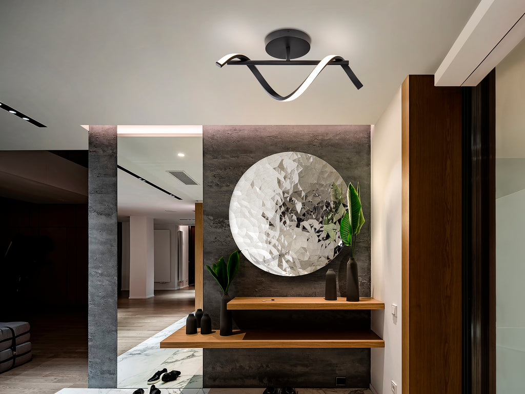 Aplique Boa Negro de aluminio con luz LED, diseño minimalista y moderno para techo, marca Schuller.