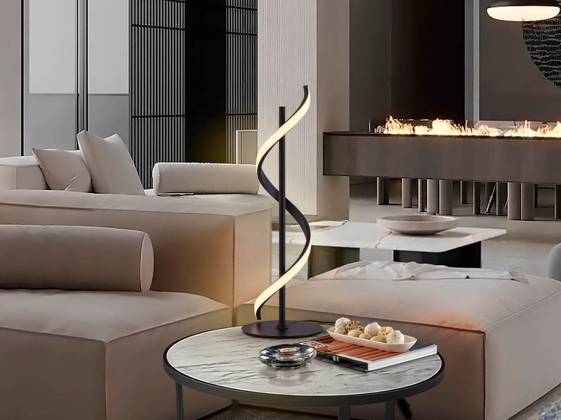 Lámpara de sobremesa BOA negra de metal para dormitorio o salón, diseño moderno y minimalista con tecnología LED, marca Schuller.