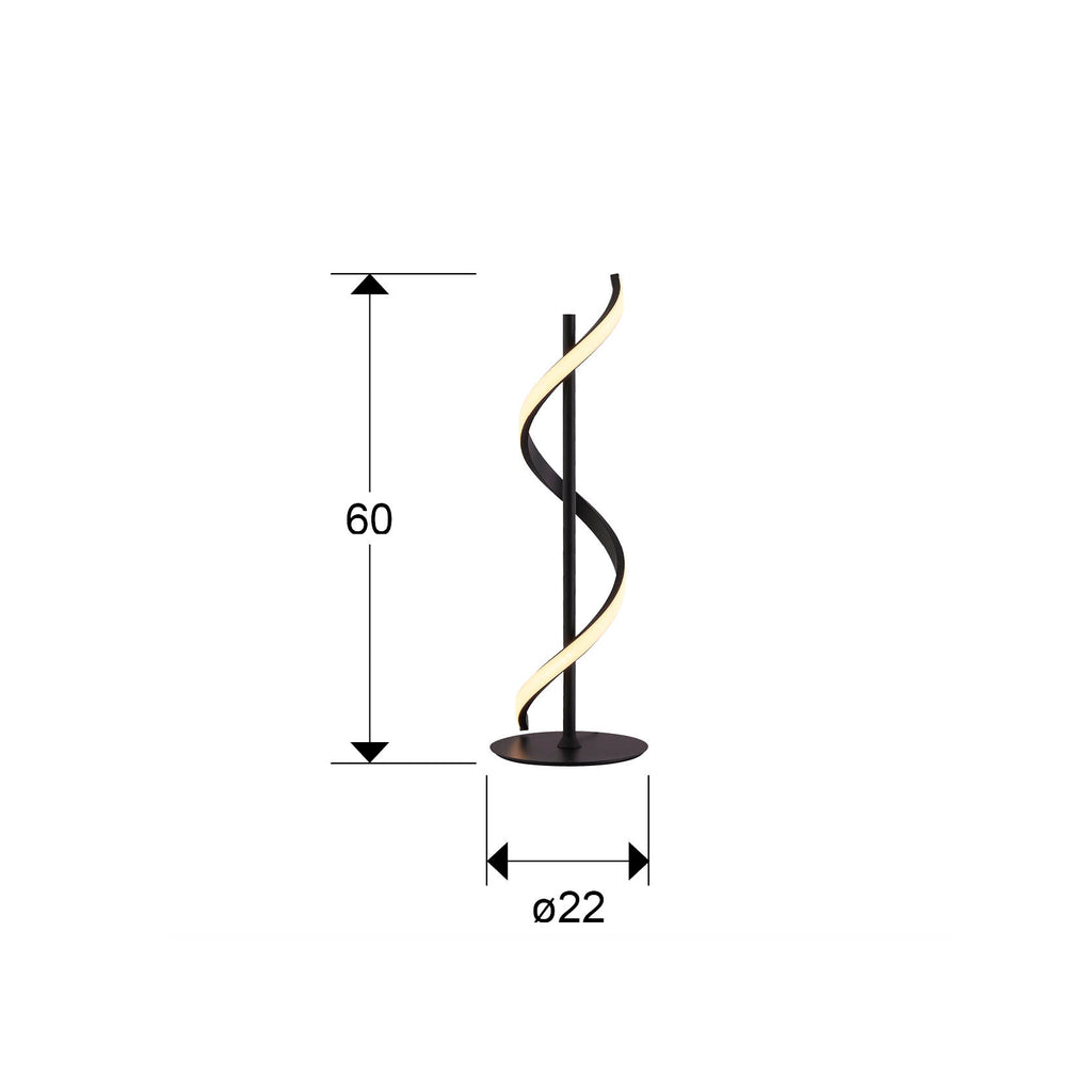 Medidas de Lámpara de sobremesa BOA negra de metal con diseño minimalista y moderno, ideal para dormitorio, escritorio o salón. Iluminación LED de la colección Schuller.