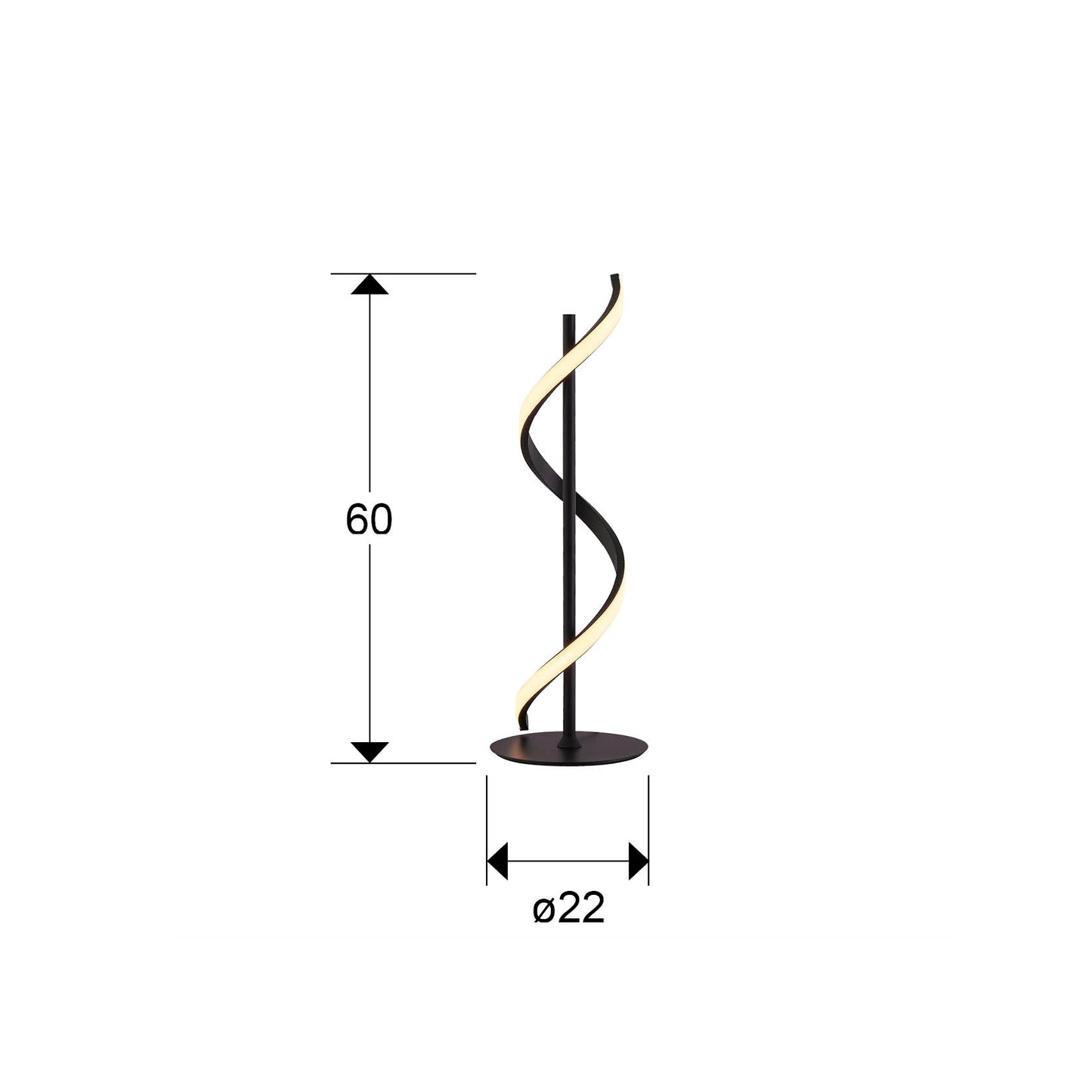 Medidas de Lámpara de sobremesa BOA negra de metal con diseño minimalista y moderno, ideal para dormitorio, escritorio o salón. Iluminación LED de la colección Schuller.