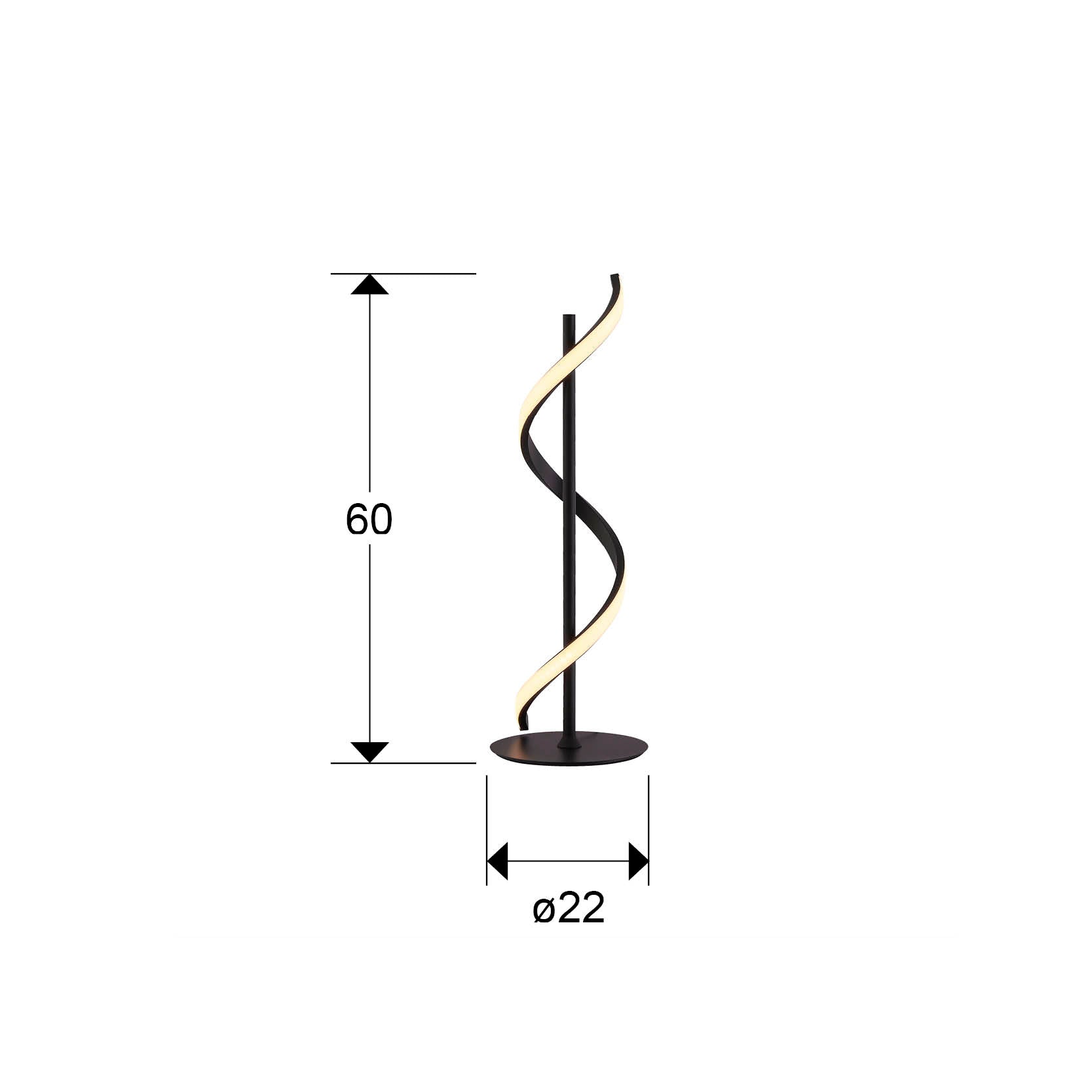 Medidas de Lámpara de sobremesa BOA negra de metal con diseño minimalista y moderno, ideal para dormitorio, escritorio o salón. Iluminación LED de la colección Schuller.