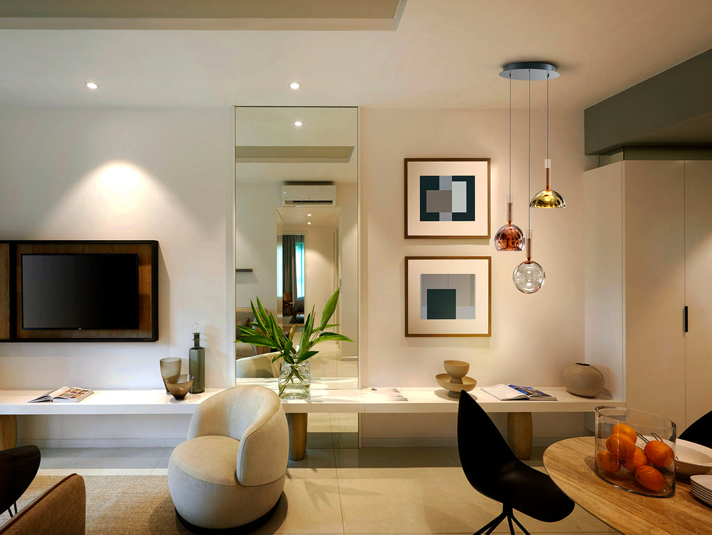 Lámpara de techo Charlize 3 luces gris oscuro de diseño moderno con LED integrado, altura regulable, fabricada en aluminio y cristal, ideal para salón. Colección Schuller.