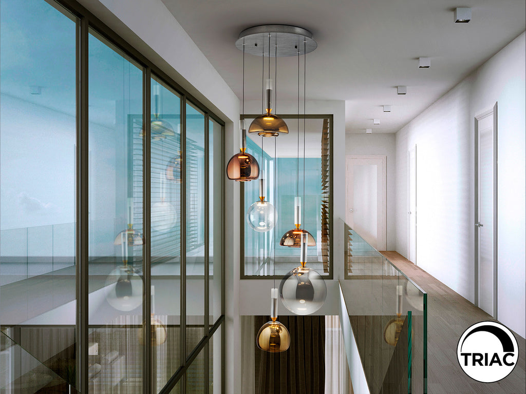 Lámpara de techo Charlize 6 luces gris oscuro con LED integrado de Schuller para comedor y salón modernos. Lámpara colgante de aluminio y cristal regulable en altura, estilo contemporáneo. Modelo 312189.