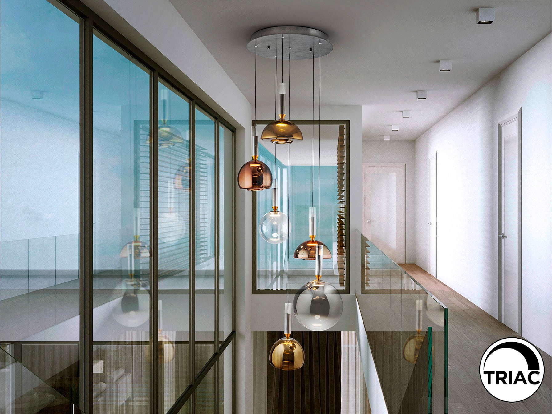 Lámpara de techo Charlize 6 luces gris oscuro con LED integrado de Schuller para comedor y salón modernos. Lámpara colgante de aluminio y cristal regulable en altura, estilo contemporáneo. Modelo 312189.