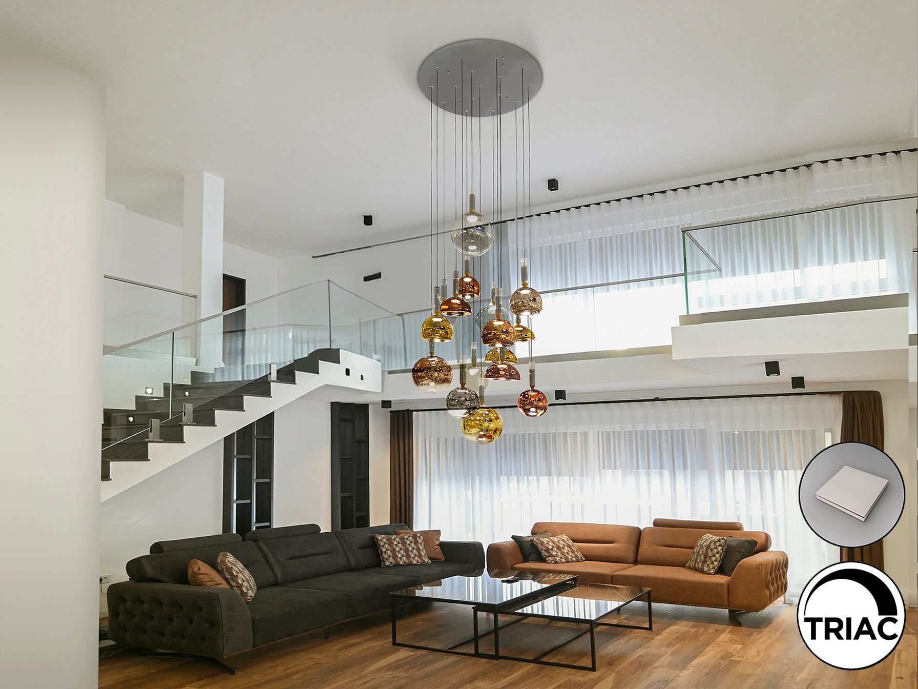 Lámpara de techo Charlize 16 luces colores Schuller (312233) - Diseño Art Déco moderno con estructura de aluminio gris oscuro, detalles de cristal y luces LED multicolor para salón y comedor de lujo.