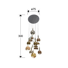 Medidas de Lámpara de techo Charlize 16 luces Schuller en comedor moderno, estilo Art Déco. Multicolor con estructura de aluminio y cristal gris oscuro, iluminación LED vanguardista.