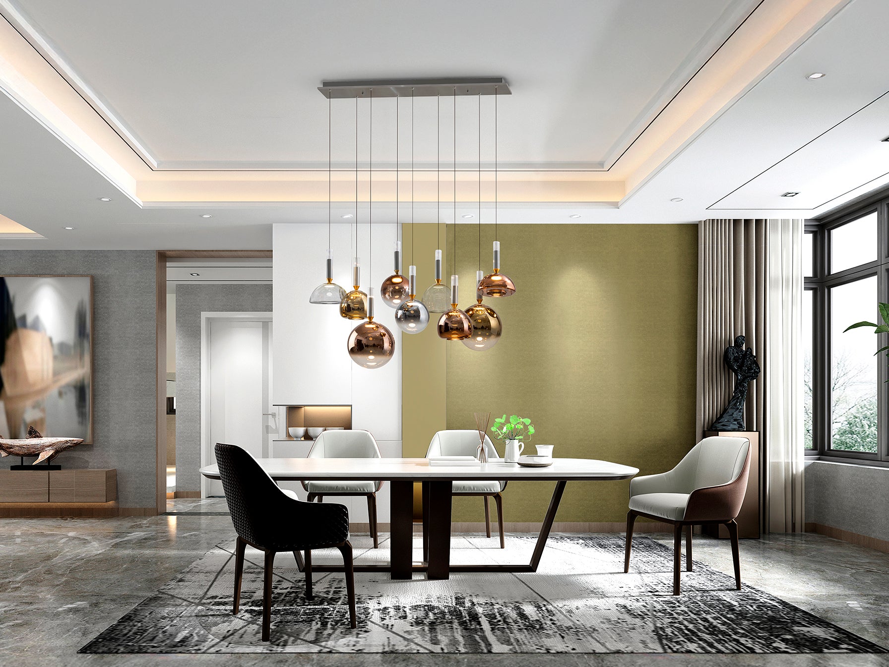 Lámpara de techo CHARLIZE 9 luces gris oscuro (Schuller) - Diseño moderno con LED, cristal y aluminio para salón. Regulable y multicolor.