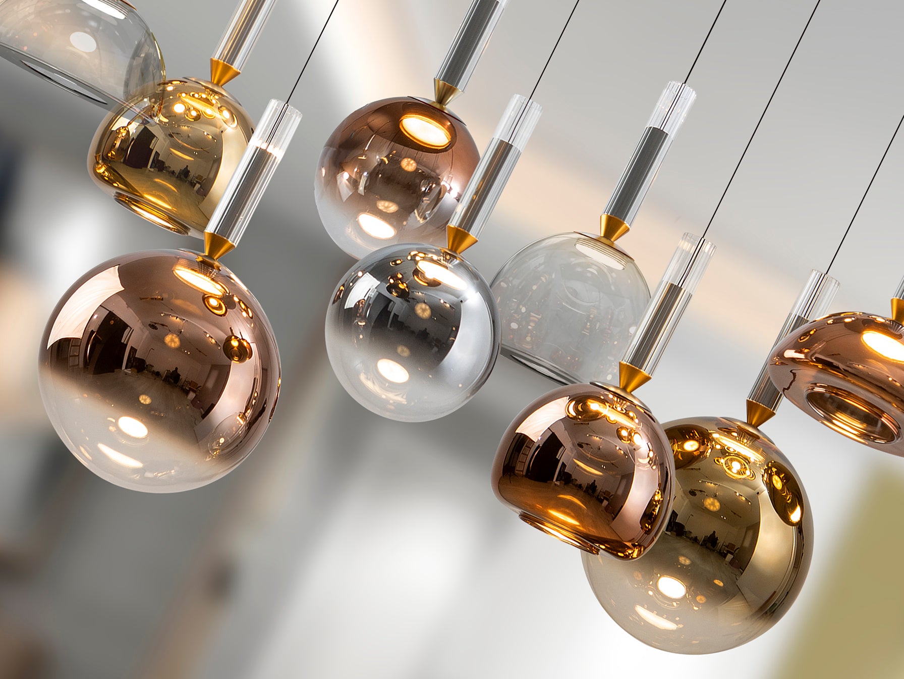 Lámpara de techo CHARLIZE 9 luces gris oscuro Schuller, diseño moderno con LED y cristal, regulable, ideal para salón.