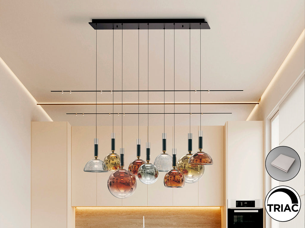 Lámpara de techo CHARLIZE II bronce oscuro con detalles de cristal, ideal para comedor o salón. Iluminación LED regulable y diseño moderno de Schuller.