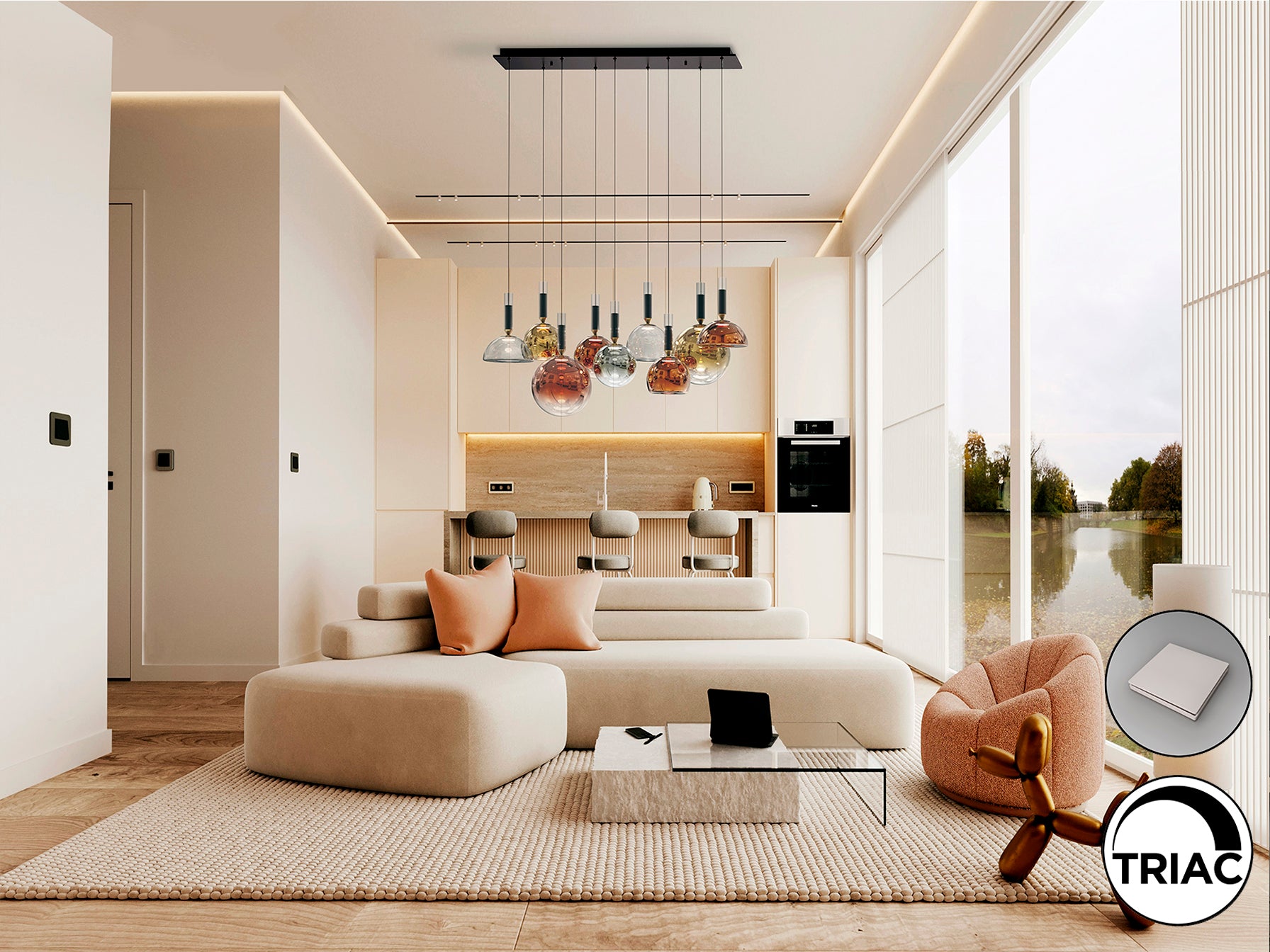 Lámpara de techo CHARLIZE II bronce oscuro con LED, cristal y diseño moderno para comedor o salón, dimmable | Schuller