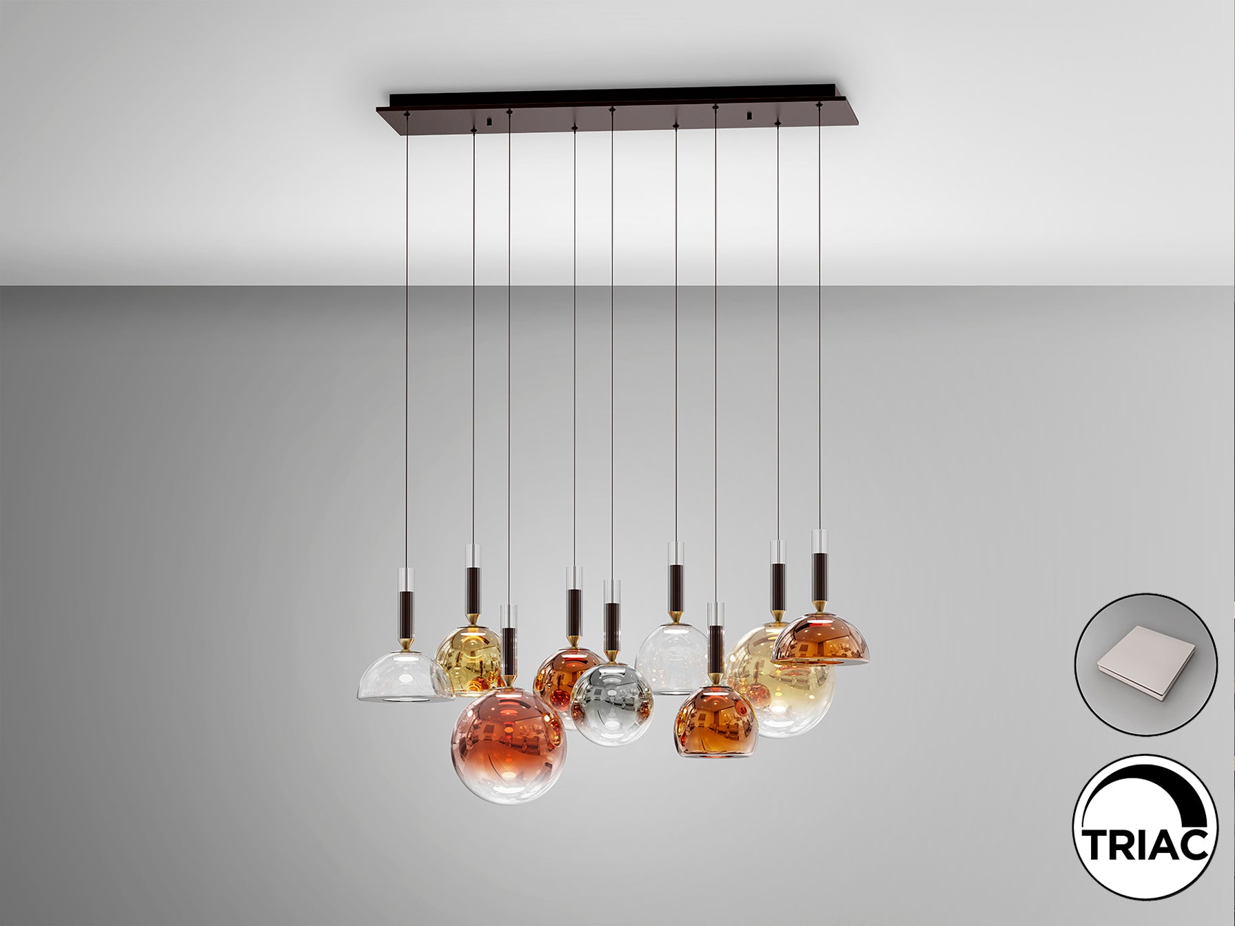 Lámpara de techo CHARLIZE II bronce oscuro con cristal y LED para comedor o salón. Diseño moderno y dimmable de Schuller.