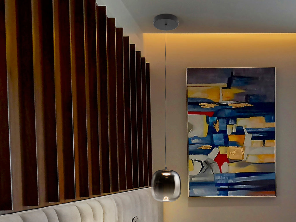 Lámpara colgante ONICE negro-smoke de Schuller (314107) para salón, diseño moderno y minimalista, con cristal y metal.