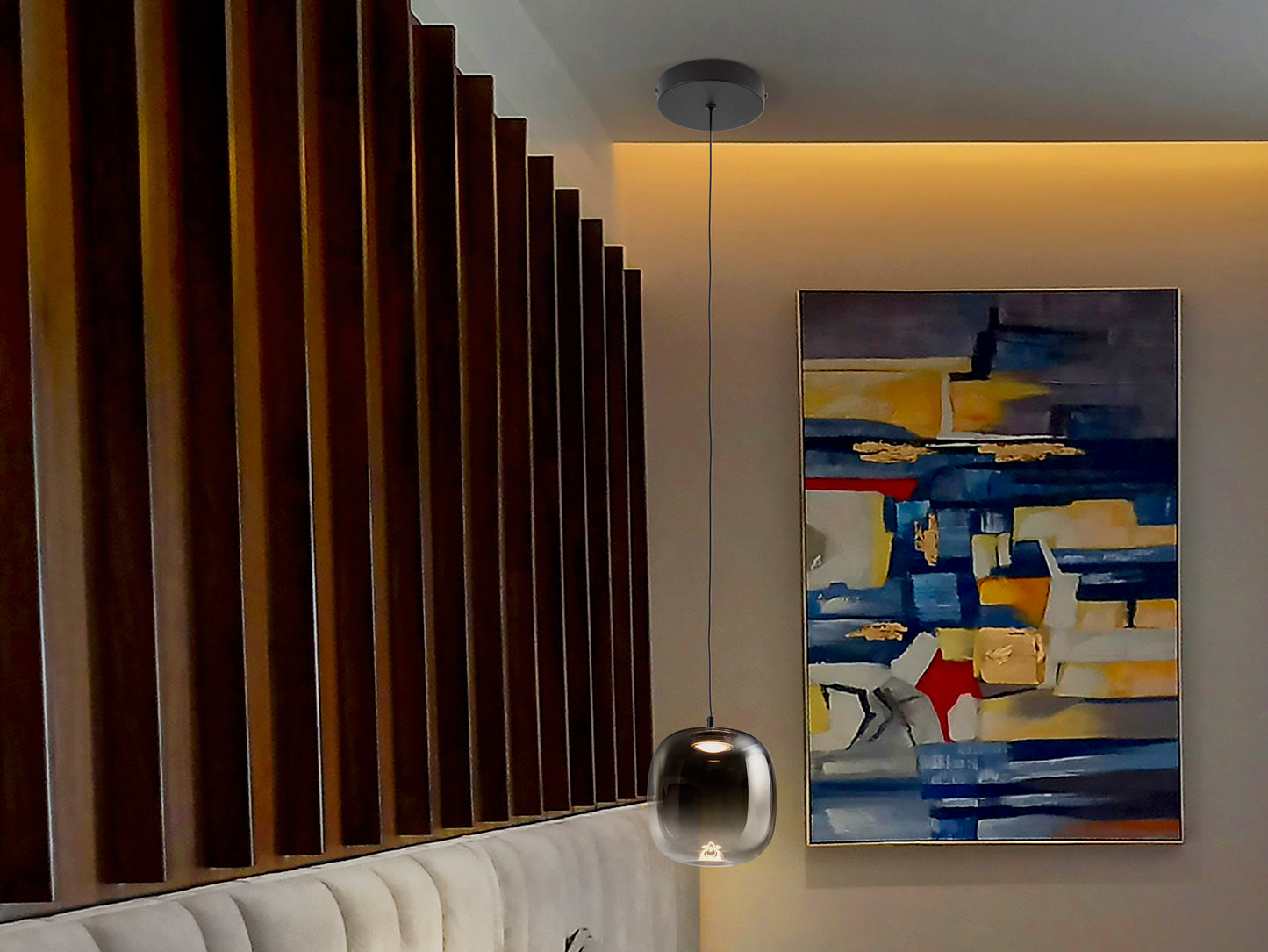 Lámpara colgante ONICE negro-smoke de Schuller (314107) para salón, diseño moderno y minimalista, con cristal y metal.