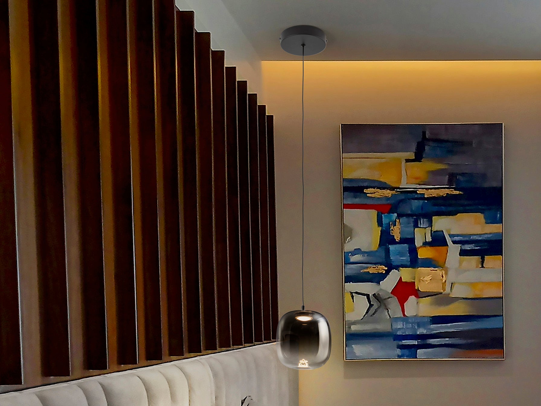 Lámpara colgante ONICE negro-smoke de Schuller (314107) para salón, diseño moderno y minimalista, con cristal y metal.