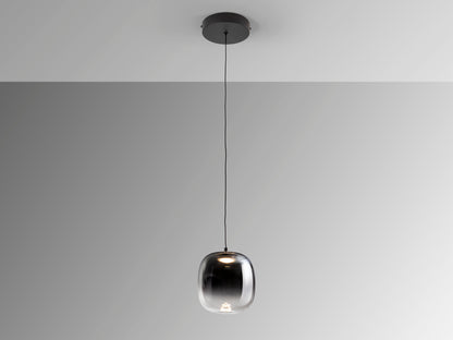 Lámpara colgante ONICE negro-smoke de cristal y metal, diseño minimalista y moderno de Schuller, ideal para salón.