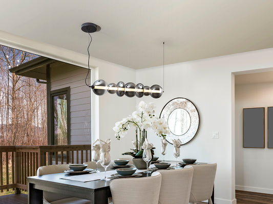 Lámpara colgante Gladis negro smoke para comedor o salón, de metal y cristal, diseño moderno de Schuller.